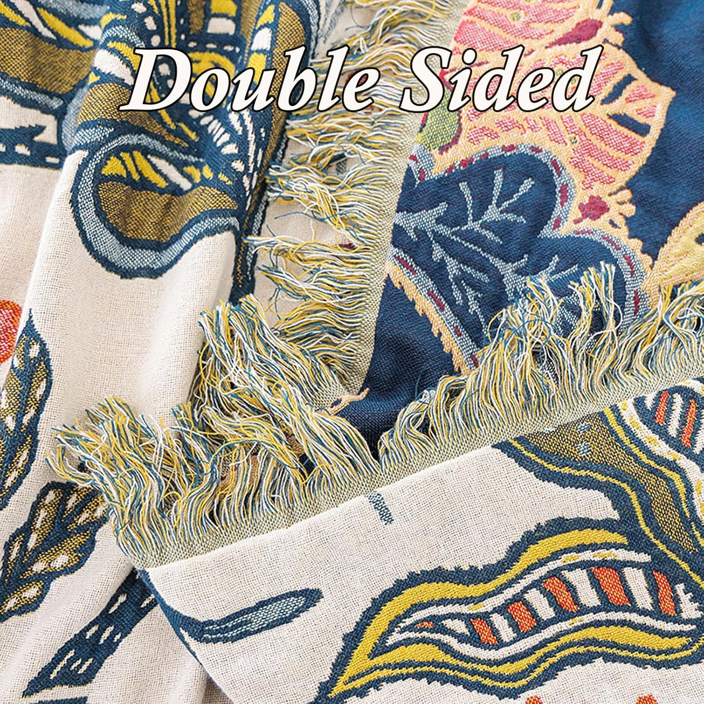 Snycler Boho Throw Blanket for Bed, 100% Organic Cotton Muslin Soft Throw-Floral Farmhouse Rustic