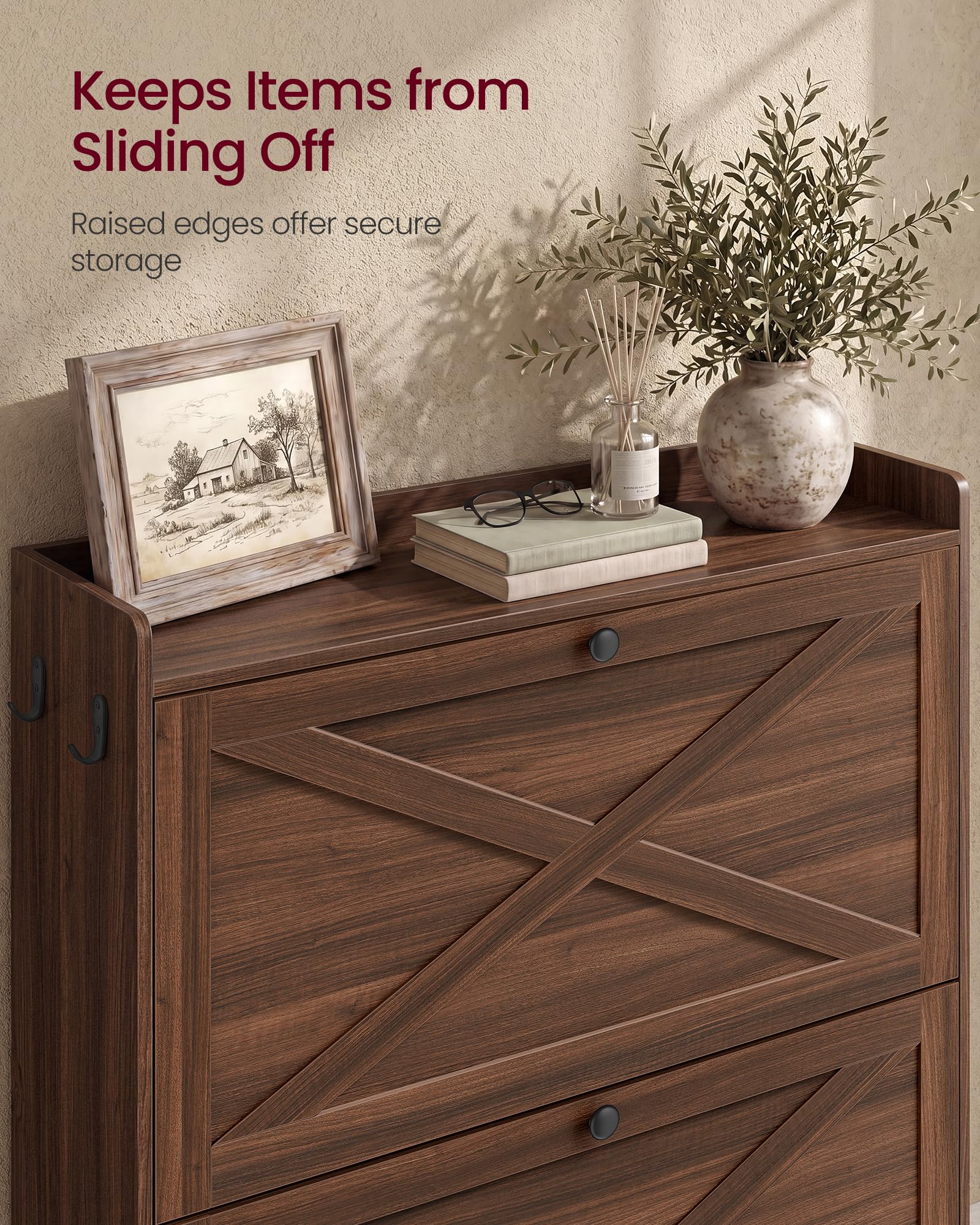 VASAGLE Shoe Storage Cabinet Organizer with 2 Flip Drawers, Freestanding Narrow Shoe Rack Cabinet