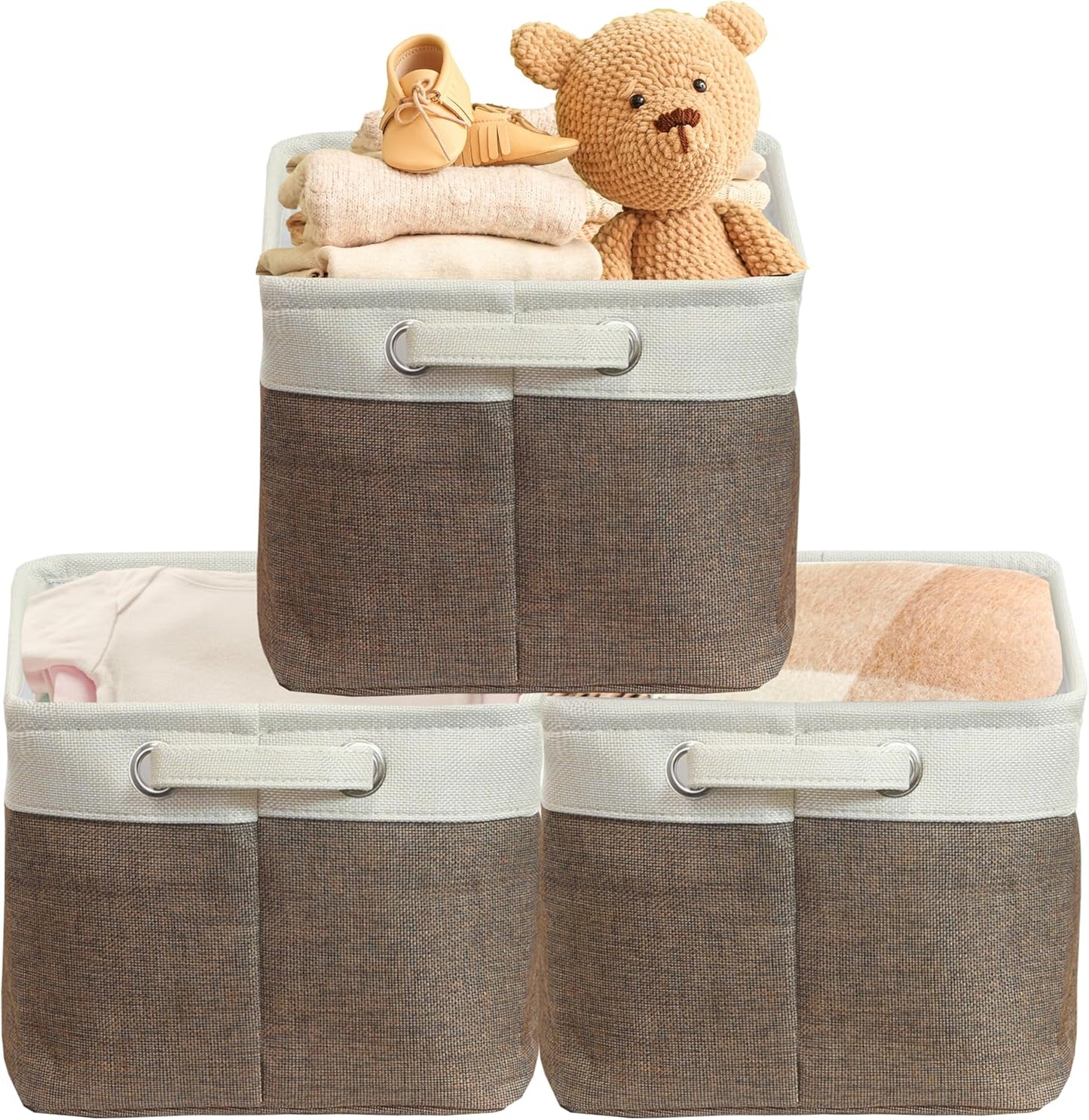 SIMPLE HOUSEWARE Large Fabric Storage Bin, 14.4" x 10" with Handles, 3-Pack, Foldable Organizer for