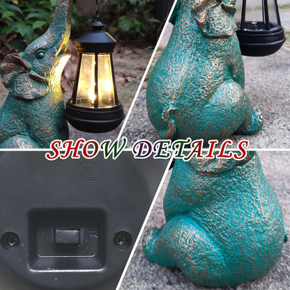 JOYBEE Garden Statues Elephant with Solar Lantern Outdoor Decor-Elephant Solar Figurines Lights