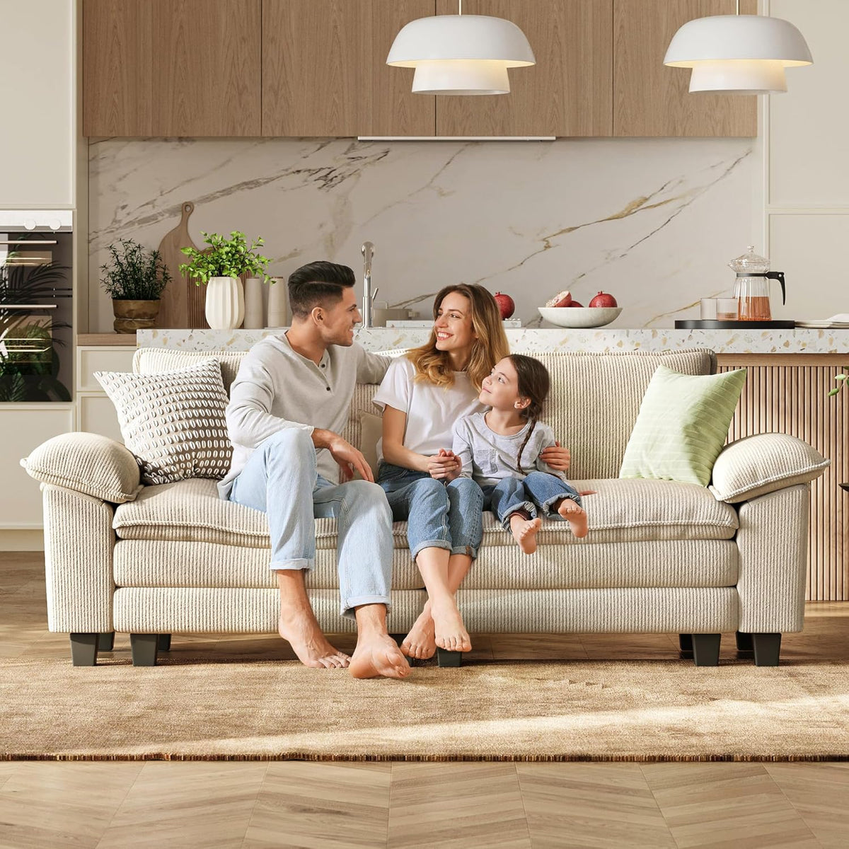 LINSY HOME Sectional Loveseat Sofa - 90'' Oversized Corduroy Cloud Couch Soft Modern Comfy Green