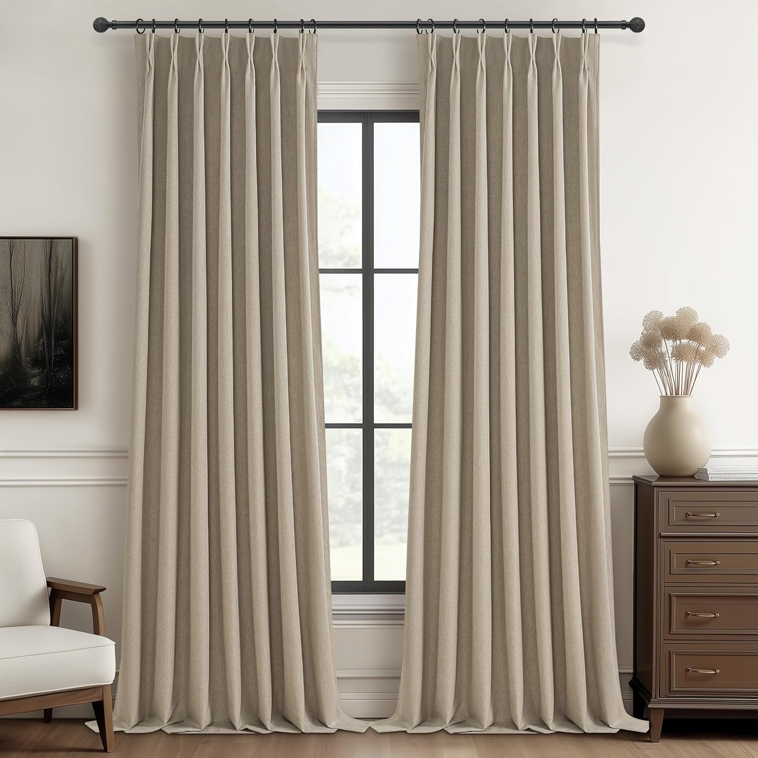 Extra Long Custom 102 Inch Viral Curtains with Pinch Pleat Clips, 100% Blackout Curtains for