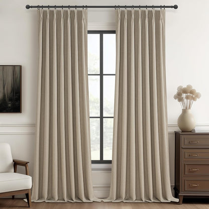 Extra Long Custom 102 Inch Viral Curtains with Pinch Pleat Clips, 100% Blackout Curtains for