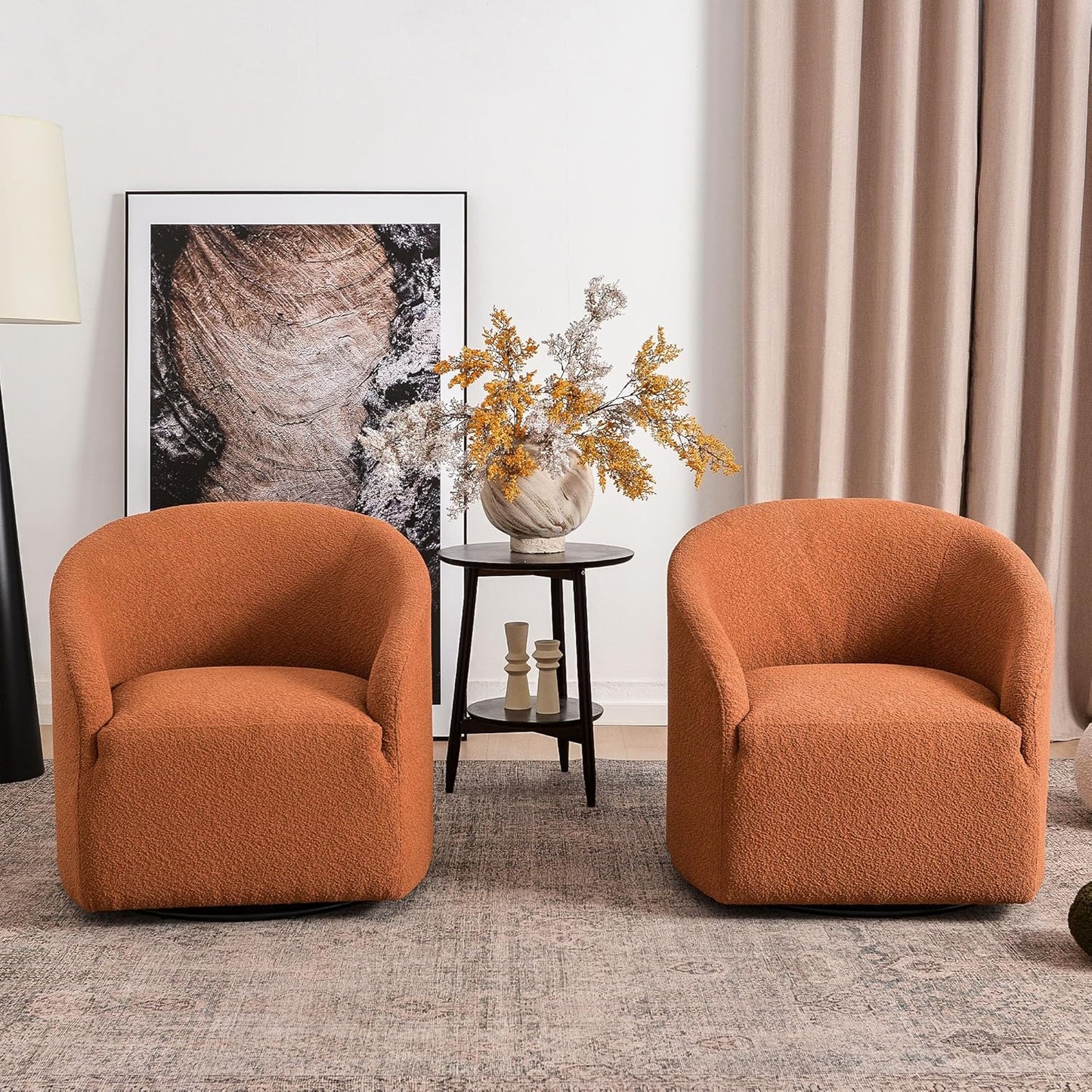 KINWELL 32" Wide Swivel Barrel Chairs Set of 2, Boucle Upholstered Swivel Accent Chairs