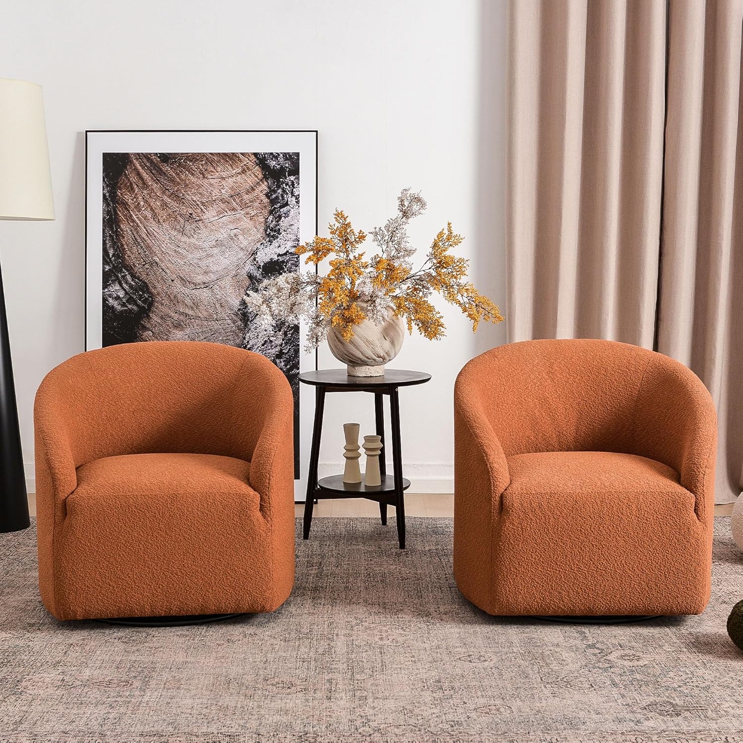 KINWELL 32" Wide Swivel Barrel Chairs Set of 2, Boucle Upholstered Swivel Accent Chairs