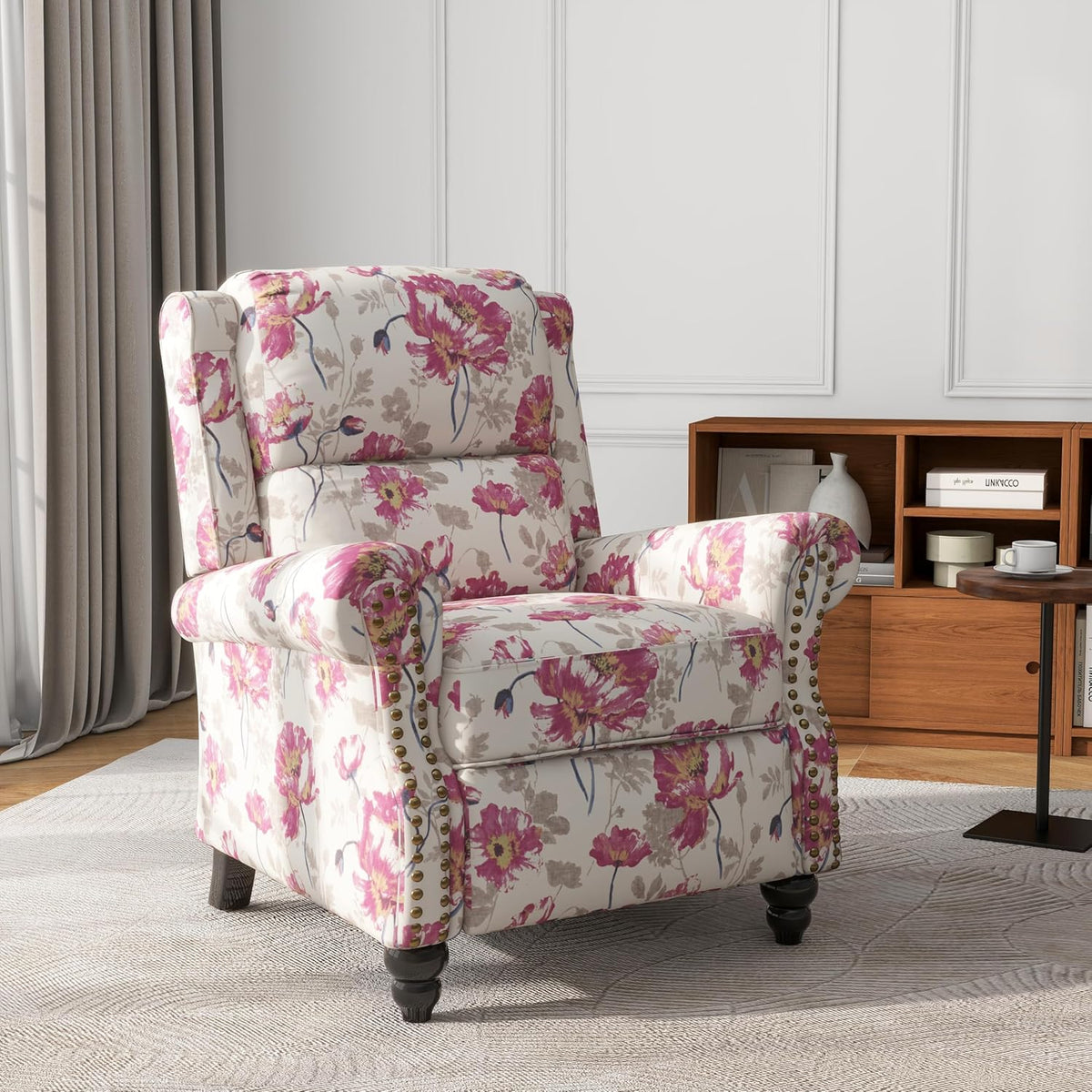 UIXE Pushback Recliner Chair, Fabric Armchair Push Back Accent Chair, Rivet Trim Club Chair Home