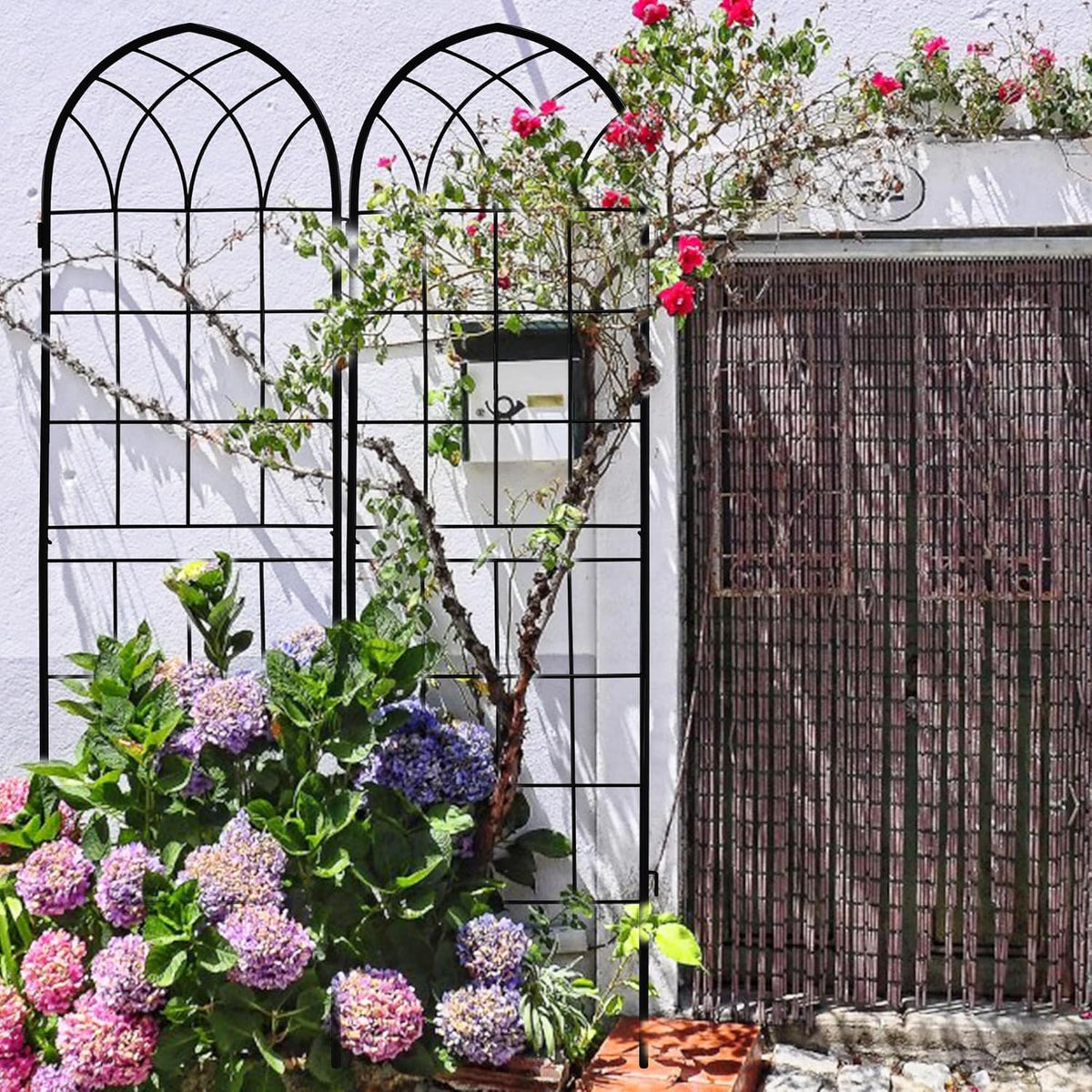 LZRS 2 Pack 71x20in Rustic Iron Arch Decoration Garden Trellis with Black Metal Coating – Perfect
