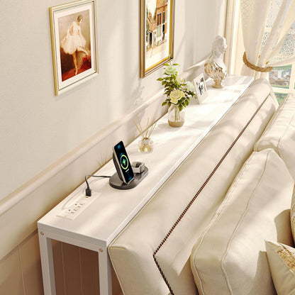 SUPERJARE Console Table with Outlet, 63 Inch Sofa Table with Charging Station, Narrow Entryway