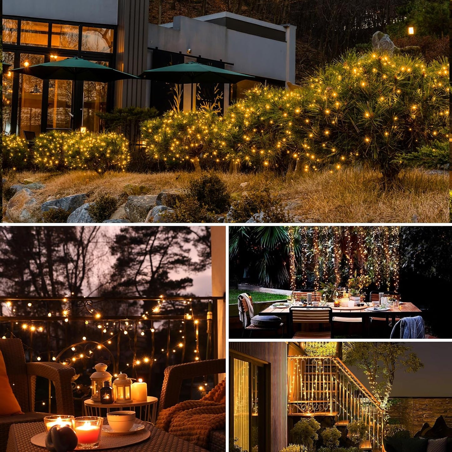 4 Pack Solar String Lights Outdoor - 320LED 132FT Solar Fairy Lights Waterproof 8 Modes, Copper