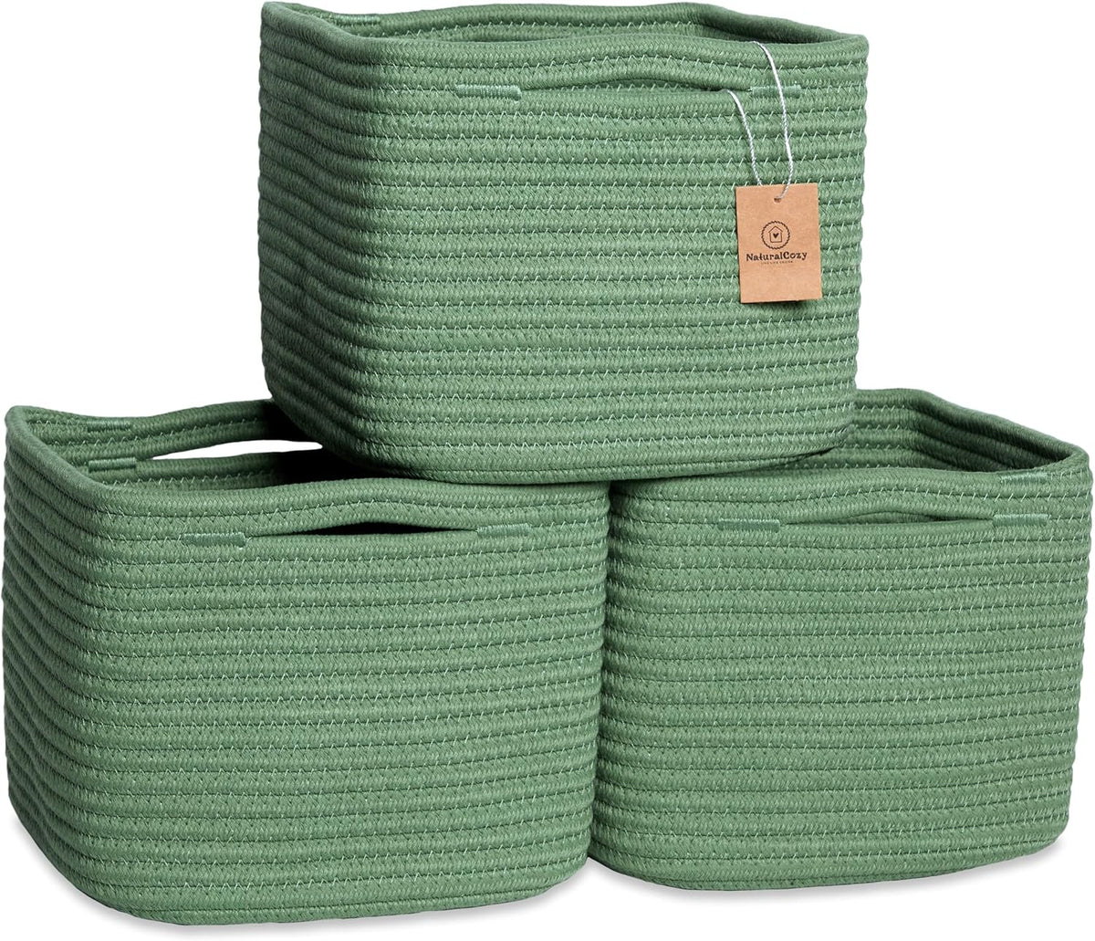 NaturalCozy Storage Cubes 9”x9”x7”Cotton Rope Woven Baskets for Organizing 3-Pack | 9 Inch Cube