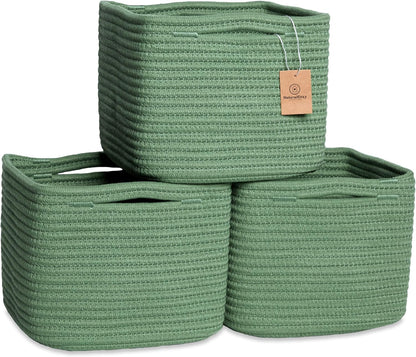 NaturalCozy Storage Cubes 9”x9”x7”Cotton Rope Woven Baskets for Organizing 3-Pack | 9 Inch Cube