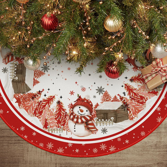 AVOIN colorlife Snowflake Snowman Cardinal Christmas Tree Skirt 48 Inch, Winter Holiday Tree Mat