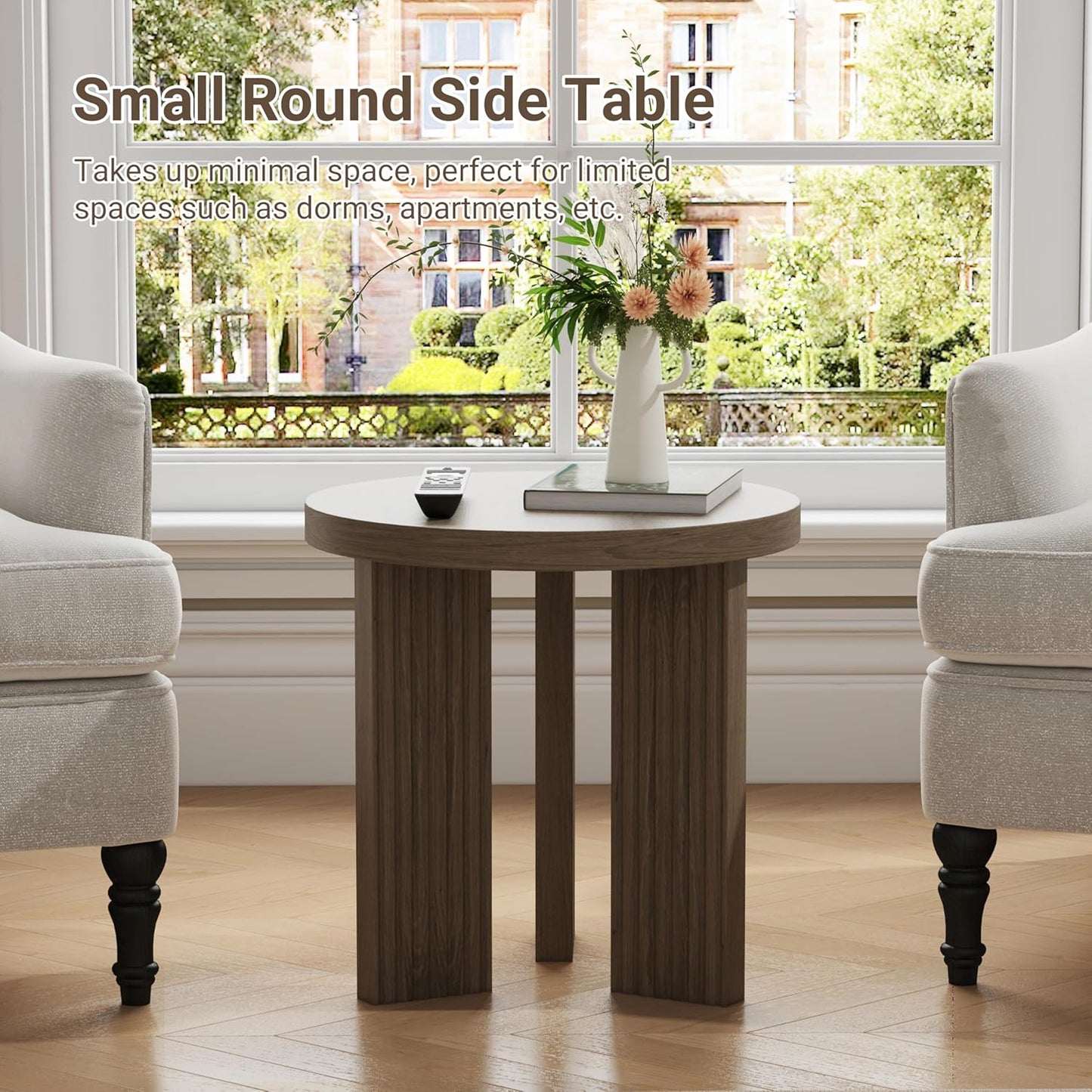 Small Round Side Table, 17.52" Coffee Table with Smooth Thick Mesa, Circle End Table with X Shaped
