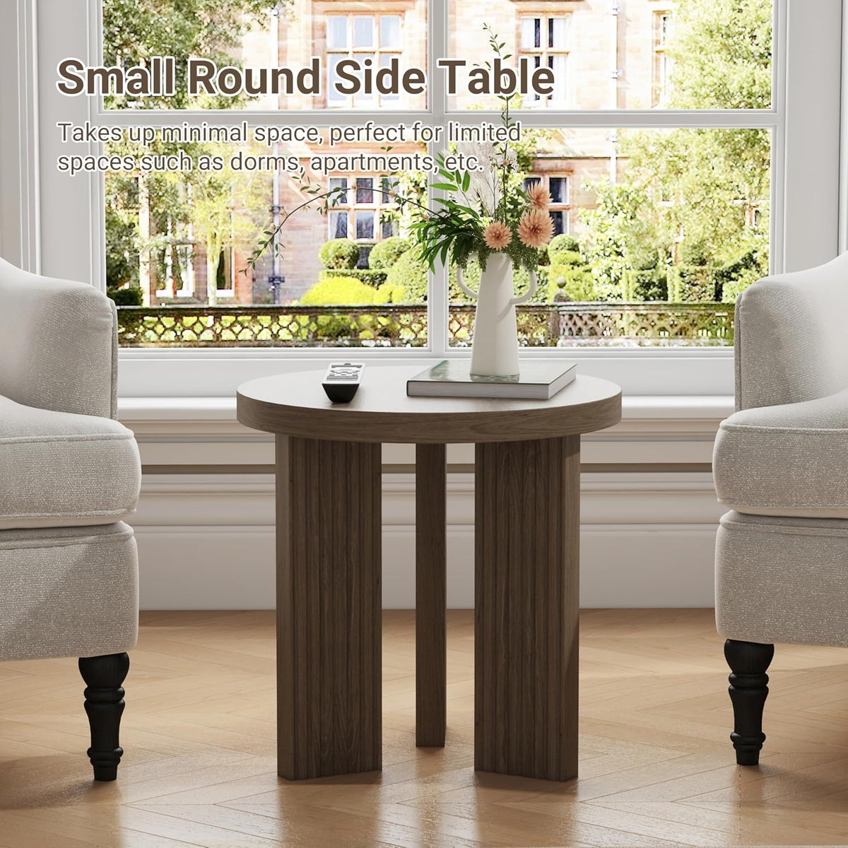 Small Round Side Table, 17.52" Coffee Table with Smooth Thick Mesa, Circle End Table with X Shaped