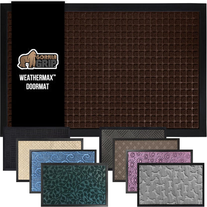GORILLA GRIP 100% Waterproof All-Season WeatherMax Doormat US Designed Natural Rubber, Stain and