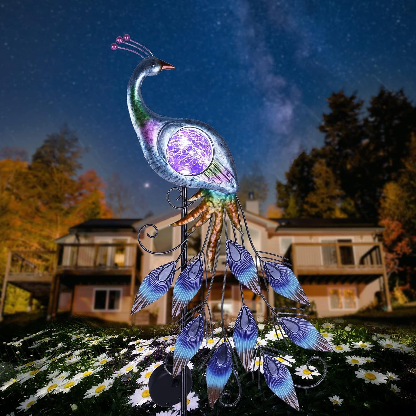 TERESA'S COLLECTIONS Solar Garden Lights Outdoor Garden Decor, Metal Peacock Decorations for Yard