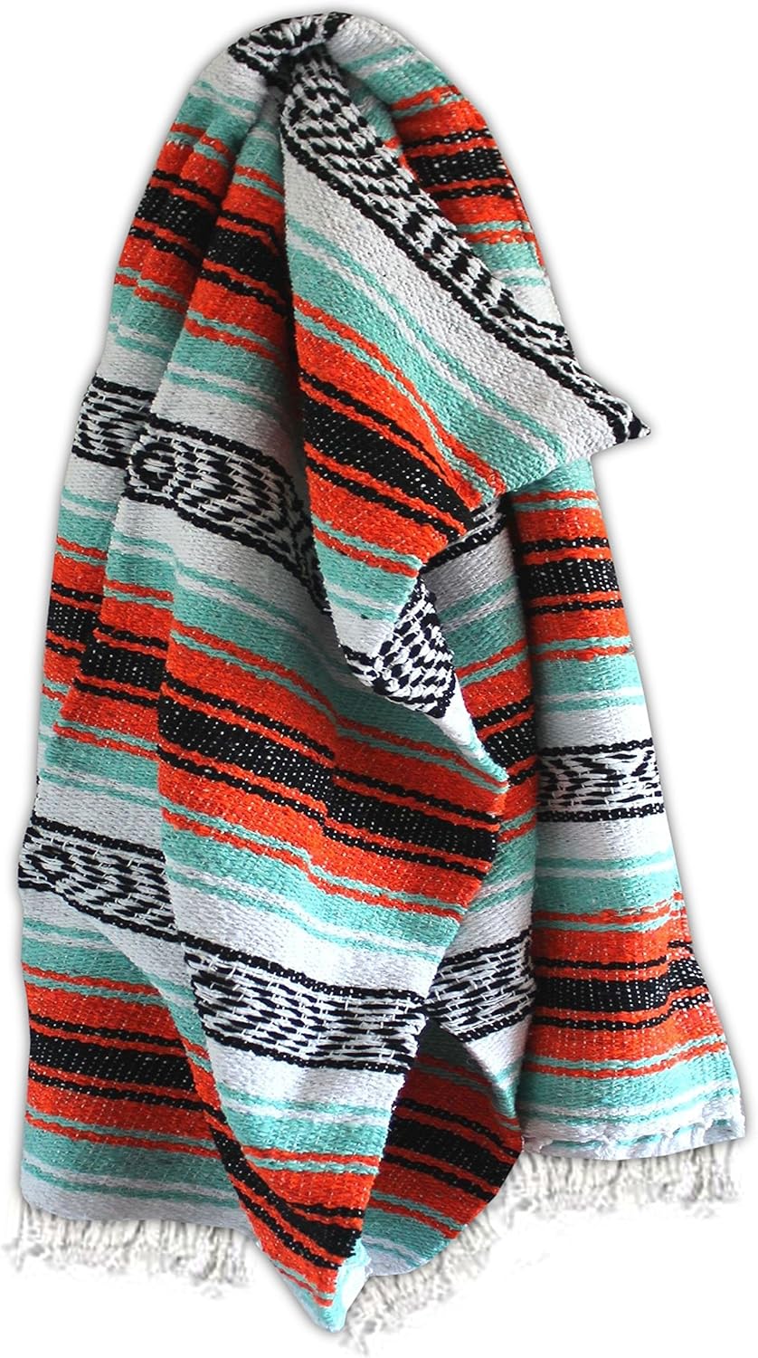 Del Mex Classic Mexican Blanket, Large Authentic Woven Falsa Throw (70"x50"), Artisan Southwest