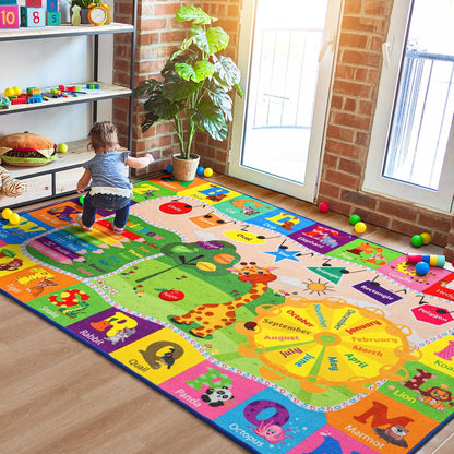 5x7 Playroom Rugs for Kids Washable, Educational and Fun Playmat with ABC Alphabet Animals Shapes