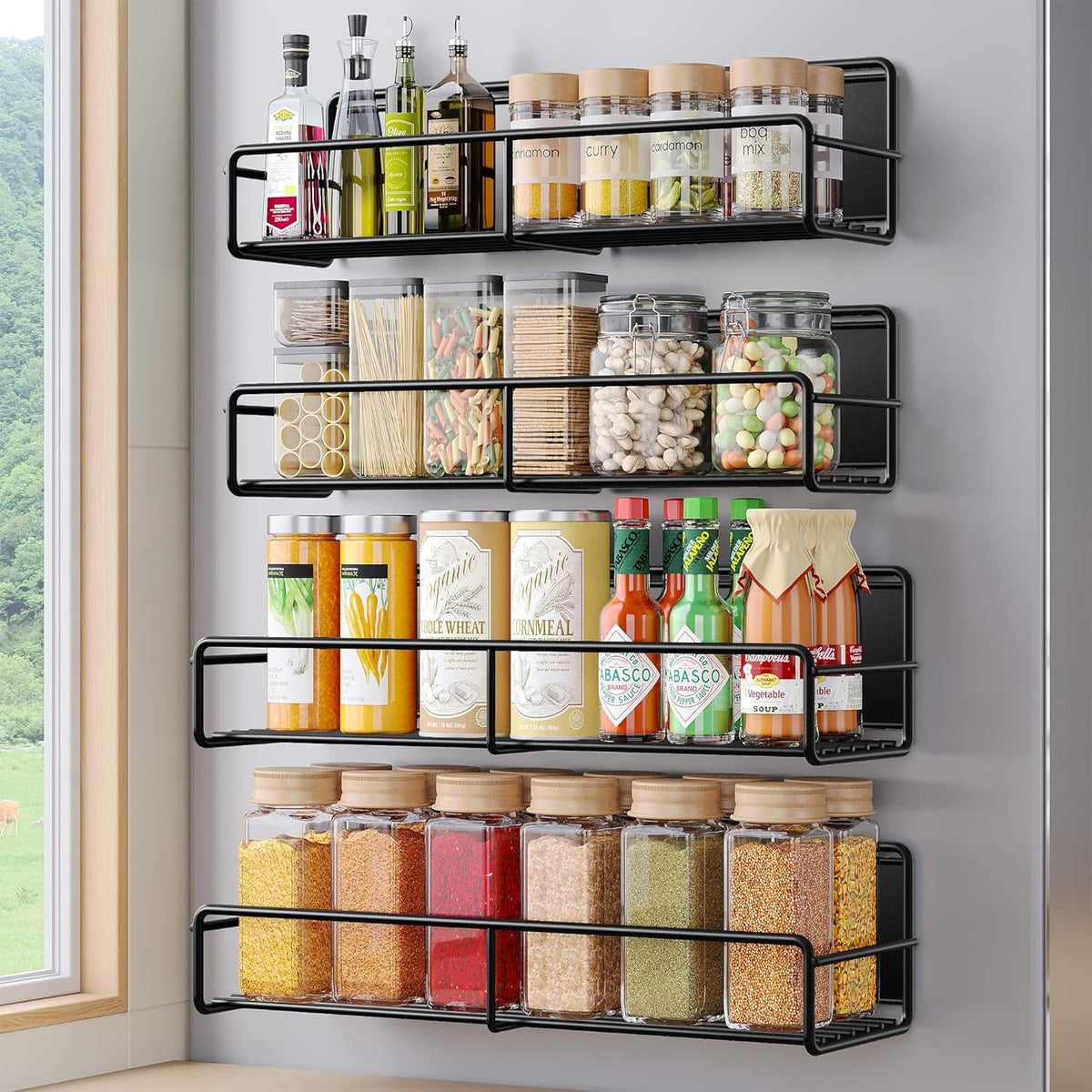 4 Pack Magnetic Spice Rack for Refrigerator, Magnetic Shelf Fridge Organizer for Kitchen Storage