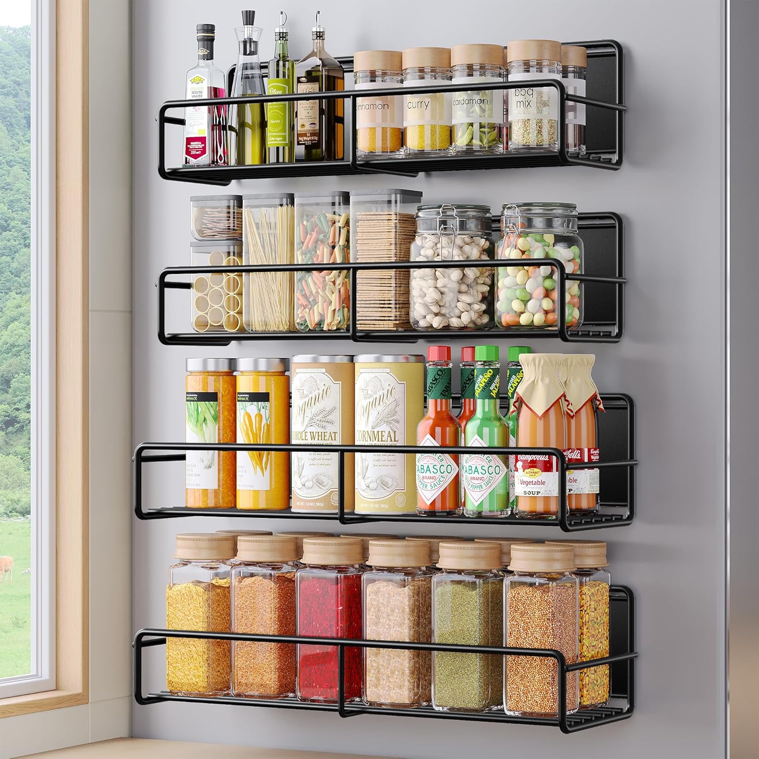 4 Pack Magnetic Spice Rack for Refrigerator, Magnetic Shelf Fridge Organizer for Kitchen Storage