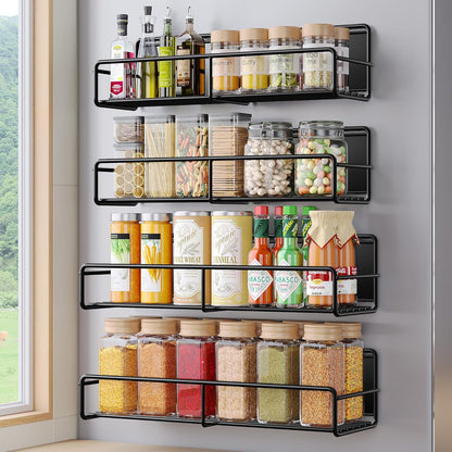 4 Pack Magnetic Spice Rack for Refrigerator, Magnetic Shelf Fridge Organizer for Kitchen Storage