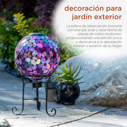 Alpine Corporation Outdoor Solar Powered Pink Glass Mosaic Gazing Globe with LED Lights and Metal