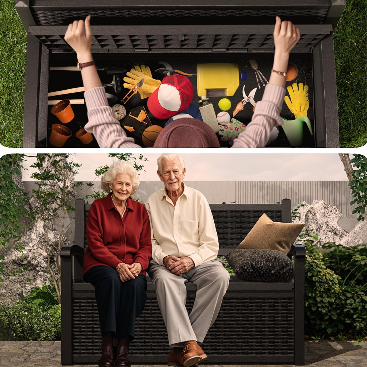 80 Gallon Storage Bench Deck Box Waterproof Lockable,Outdoor Storage Furniture for Patio,Garden and