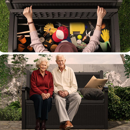 80 Gallon Storage Bench Deck Box Waterproof Lockable,Outdoor Storage Furniture for Patio,Garden and