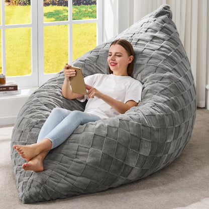 Hobestluk 3 in 1 Bean Bag Chair Giant Bean Bag Chairs for Adults with Plaid Cover Convertible Bean
