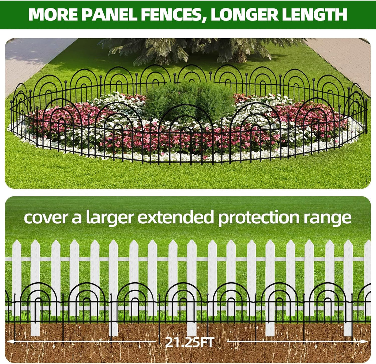 Decorative Garden Fence, 15 Panels No Dig Fence 21.25ft(L) x13in(H) Animal Barrier for Dog Rabbit