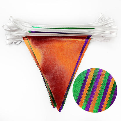 Halloween Party Decorations Metallic Fabric Green Orange Purple Triangle Pennant Banner Flag