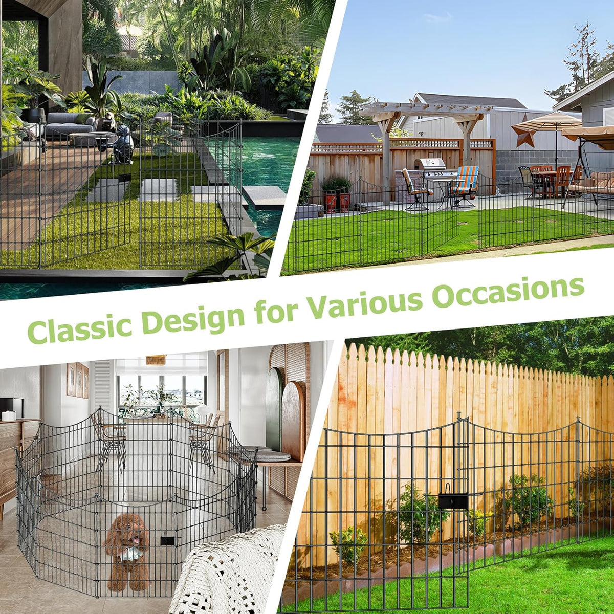 10 Panels Garden Fence Dog Fence Outdoor for Yard, 40in H x 23.6ft L Rustproof Metal Fencing with