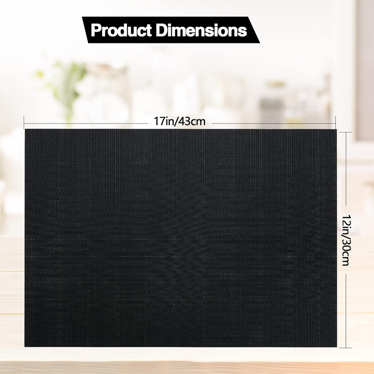 Black Placemats Set of 8 - Easy Clean Washable Vinyl Placemats - Heat Resistant Placemats for