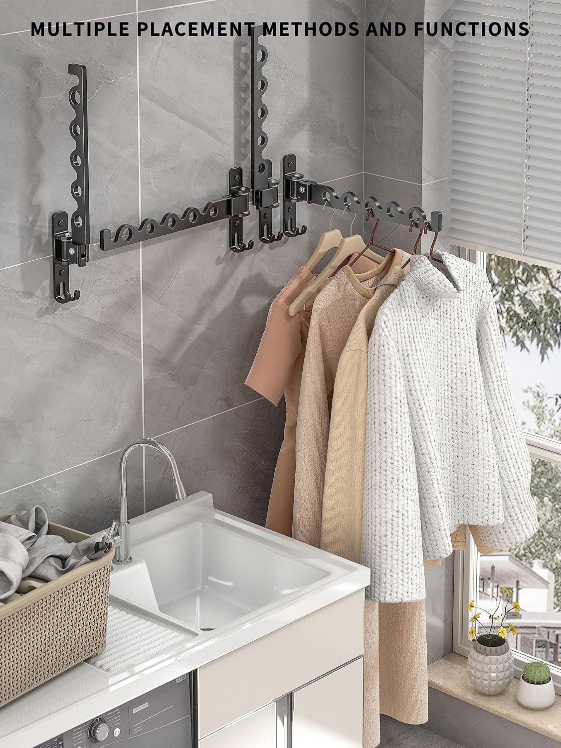 Dr.DJ Wall Hanger for Clothes, Coat Hanger Mounted Matte Black Retractable Clothes Drying Organizer
