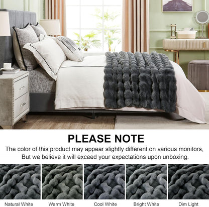 DREAMNINE Large Soft Thick Fuzzy Bubble Faux Rabbit Fur Bed Blanket Queen Size 80" x 90",Reversible