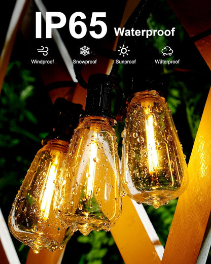 Outdoor String Lights - 50FT LED Patio Lights with 27 Shatterproof Waterproof Bulbs, Connectable
