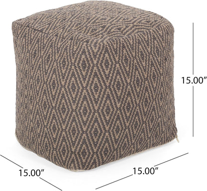 GDFStudio Boho Handmade Fabric Cube Pouf Ottoman Foot Stool - Bean Bag Floor Chair - Foot Rest