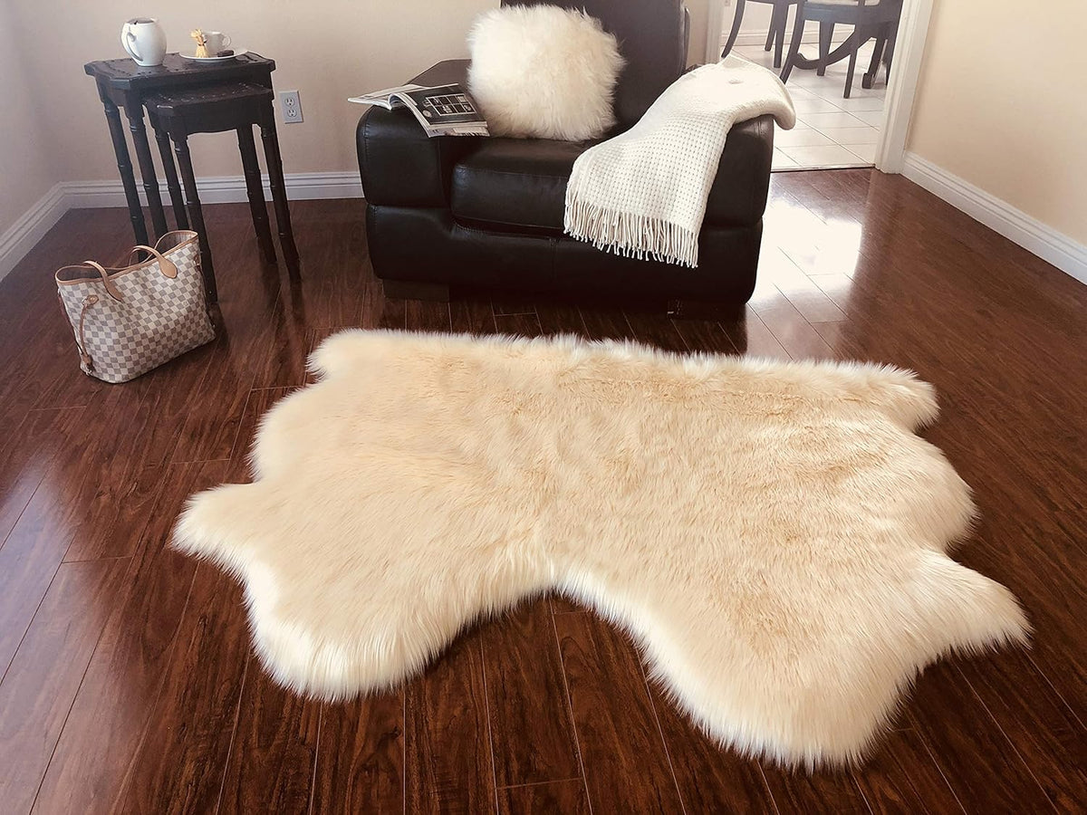LAMBZY Faux Sheepskin Hypoallergenic Free Shape Silky Shag Rug, Luxury Shaggy Plush Carpet for