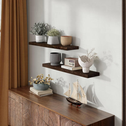 36 Inch Floating Shelves for Wall, Rustic Elm Wood Shelf for Home Decor, Heavy-Duty Wooden Floating