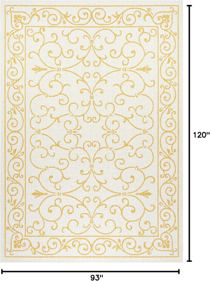 JONATHAN Y Vintage Filigree Indoor Outdoor Area Rug 8X10 Cream/Yellow, Charleston Textured Weave