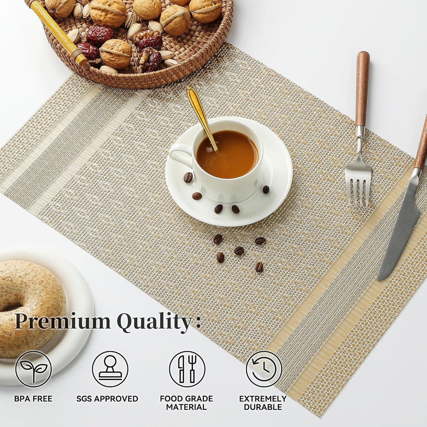 Leetaltree Stardust Yellow Placemats Set of 4 - Heat Resistant Non-Slip Place mats for Dining