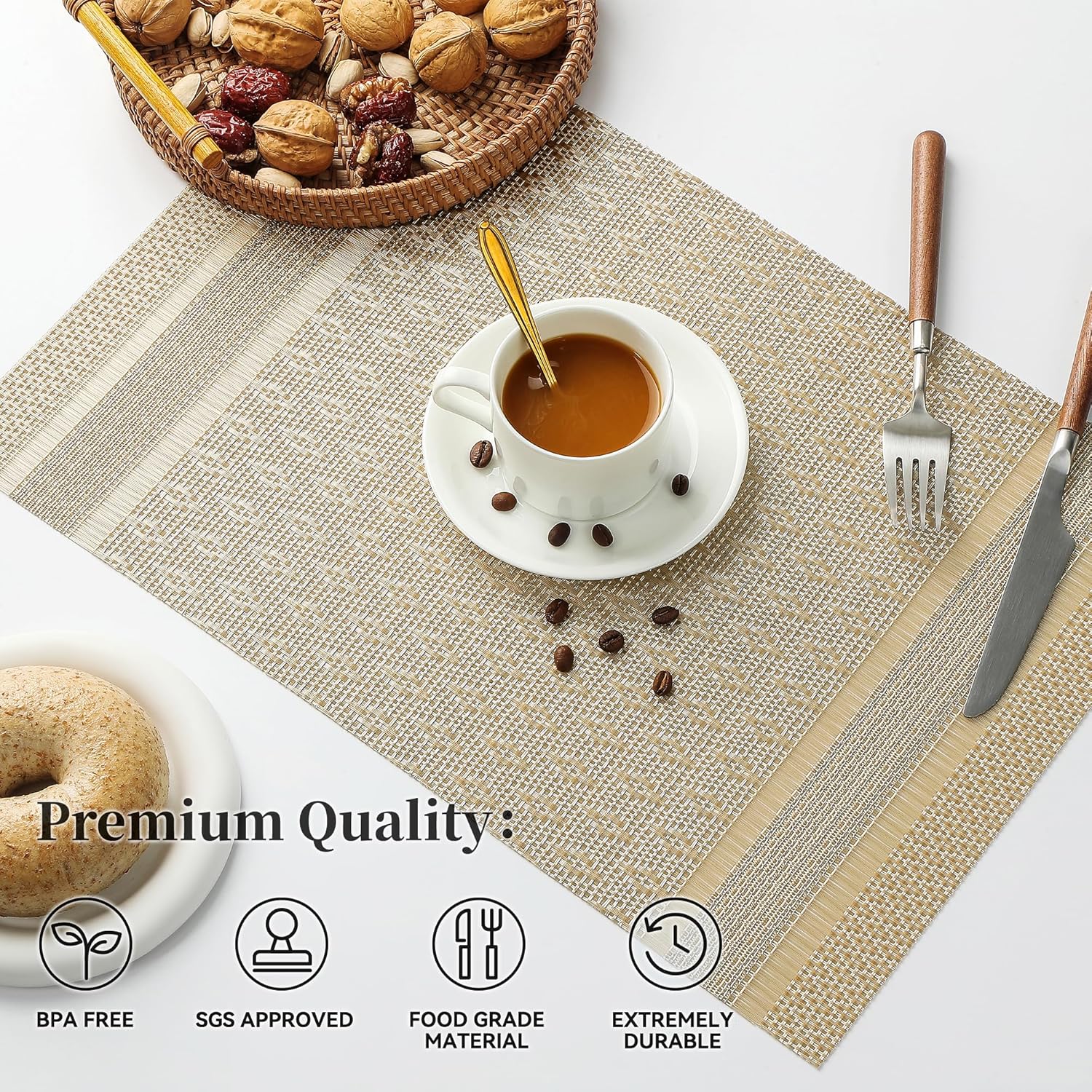 Leetaltree Stardust Yellow Placemats Set of 12 - Heat Resistant Non-Slip Place mats for Dining