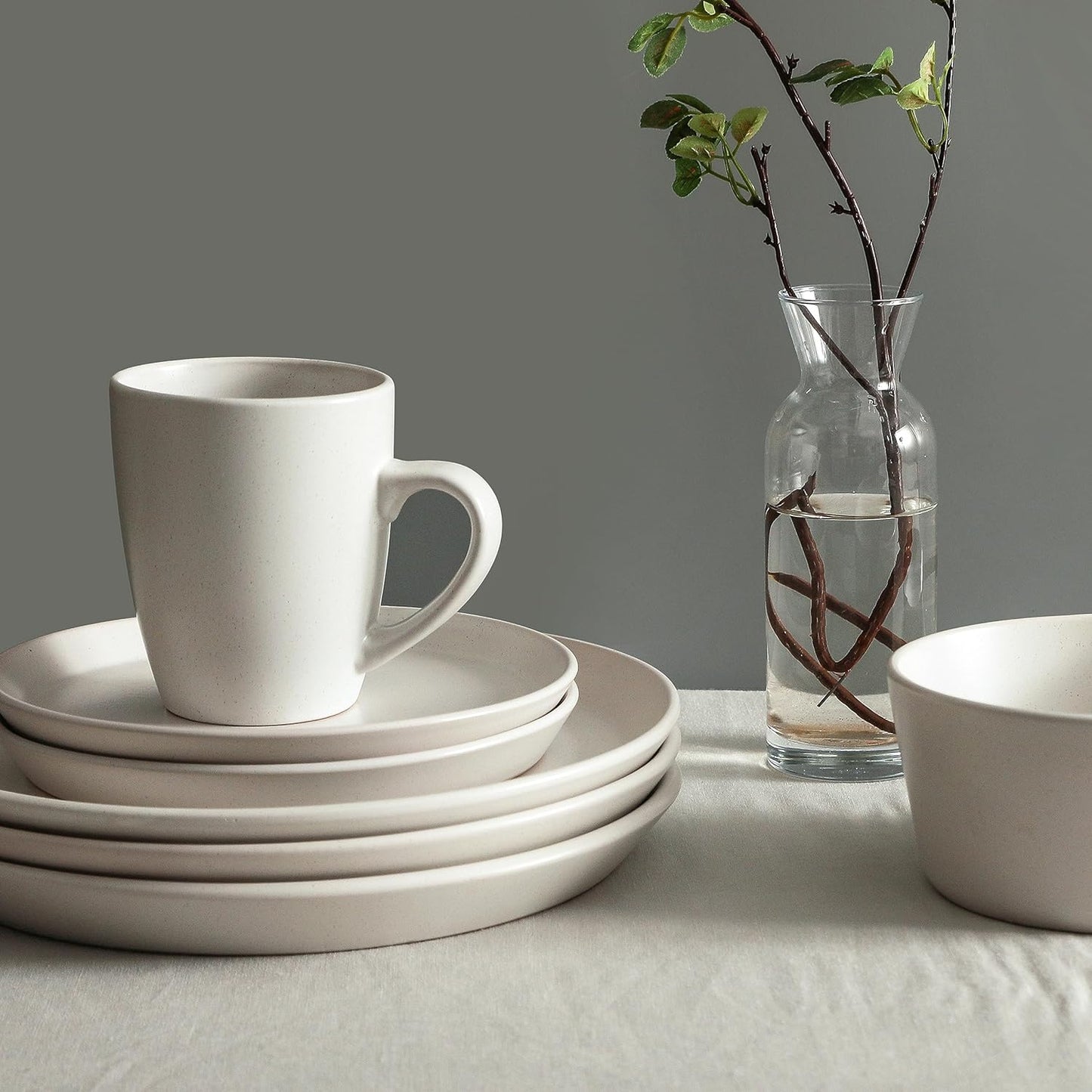 Stone Lain Albie Stoneware 16 Piece Dinnerware Set, Plates and Bowls Sets, Dish Set for 4, White