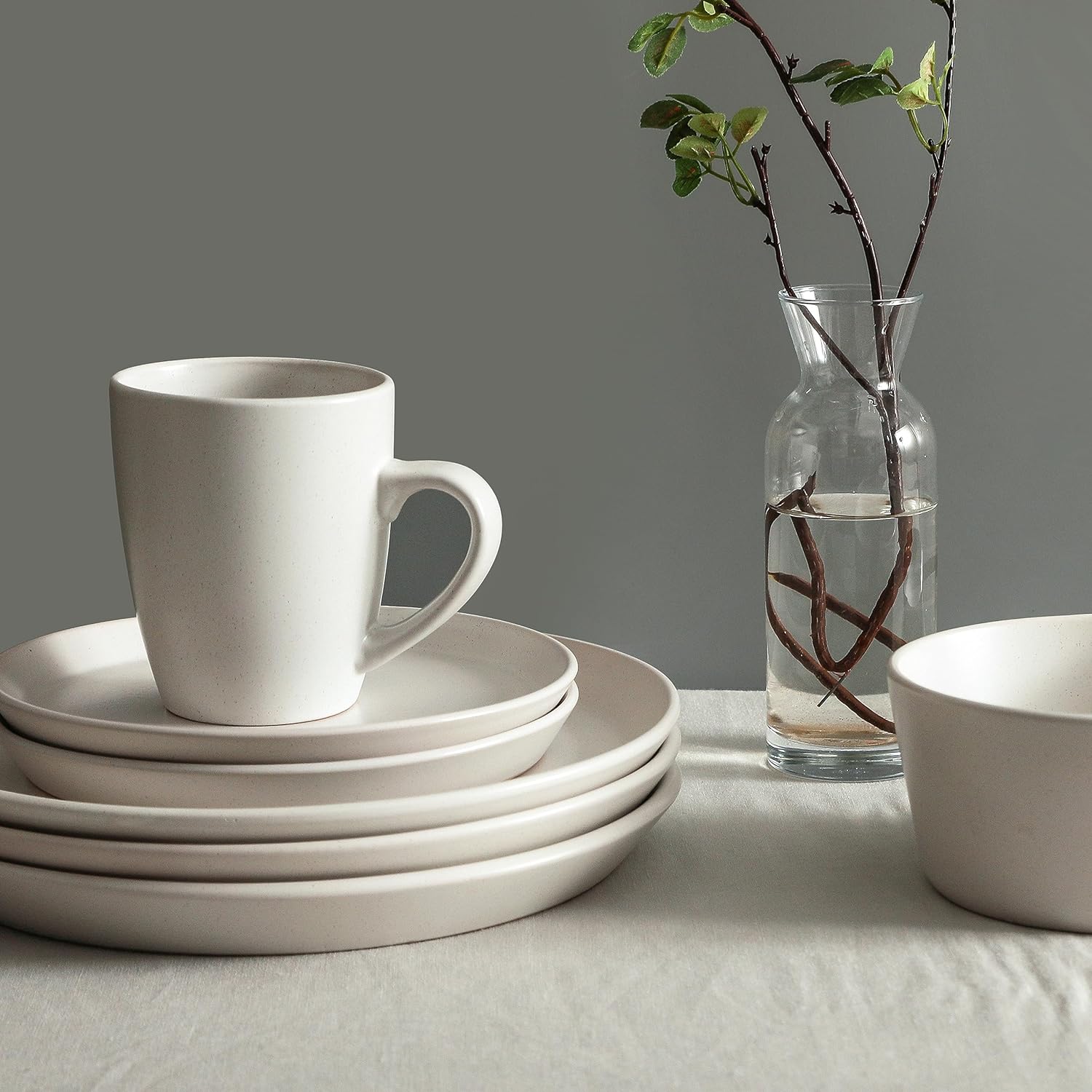 Stone Lain Albie Stoneware 16 Piece Dinnerware Set, Plates and Bowls Sets, Dish Set for 4, White