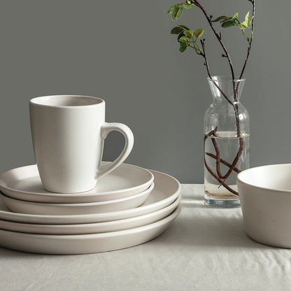 Stone Lain Albie Stoneware 16 Piece Dinnerware Set, Plates and Bowls Sets, Dish Set for 4, White