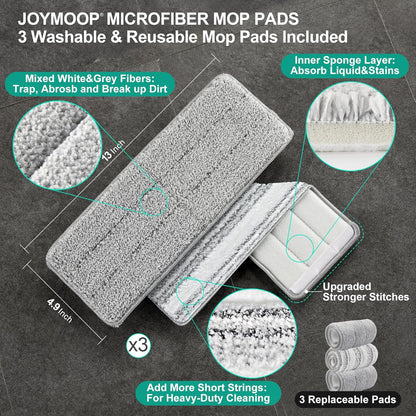 JOYMOOP Mop and Bucket with Wringer Set, Hands Free Flat Floor Mop and Bucket, 60" Mop with 3