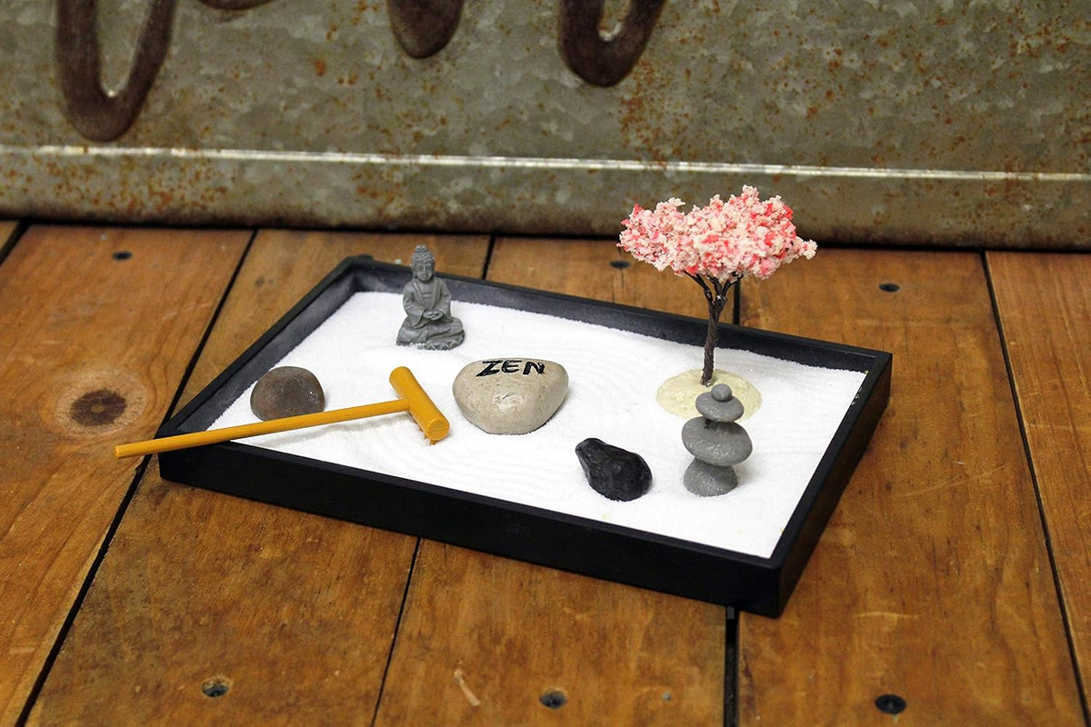 Nature's Mark, Mini Meditation Zen Garden Table Décor Kit with Accessories (8Lx5W Rectangle C)