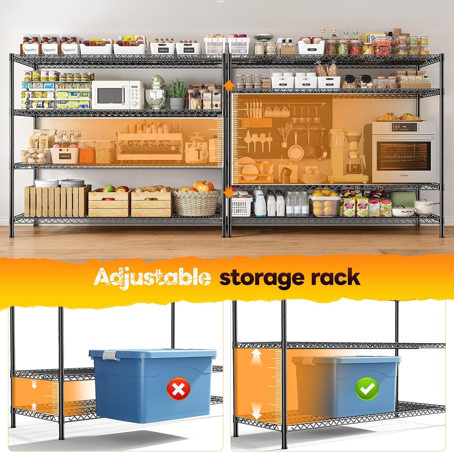 REIBII 2560LBS Storage Shelves 55.5"W Metal Shelving Unit 4 Tier Wire Shelving Commercial