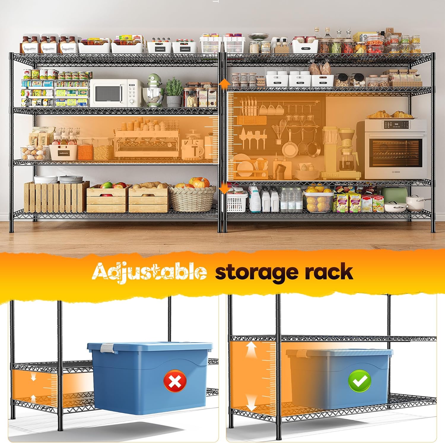 REIBII 2560LBS Storage Shelves 55.5"W Metal Shelving Unit 4 Tier Wire Shelving Commercial