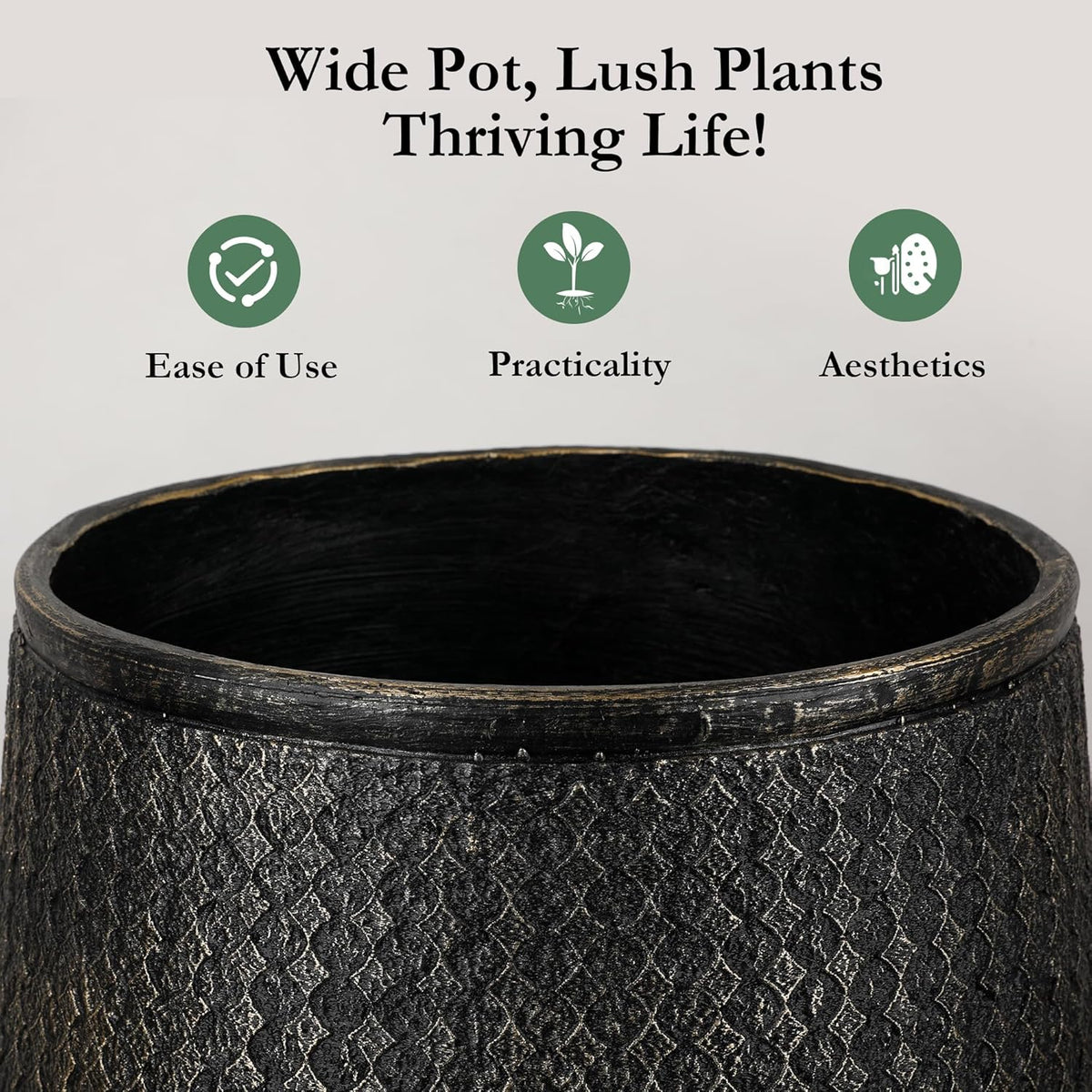 Worth Garden Large Round Planters Set of 2 (14.5"x17.5" & 12" x15“) - Lightweight Magnesium Oxide